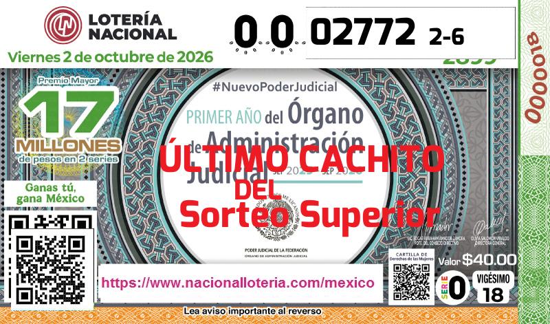Cachito del último Sorteo Superior premiado en la Lotería Nacional del Viernes 2 de Octubre de 2026 Último Sorteo Superior de la Lotería del Viernes 2 de Octubre de 2026