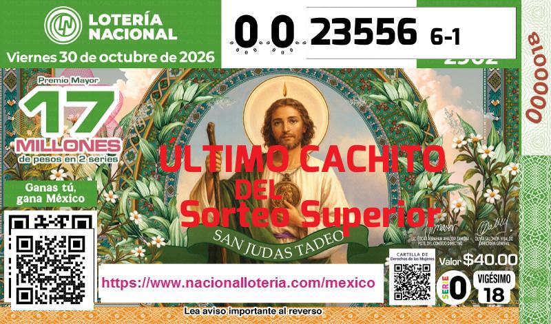 Cachito del último Sorteo Superior premiado en la Lotería Nacional del Viernes 30 de Octubre de 2026 Último Sorteo Superior de la Lotería del Viernes 30 de Octubre de 2026