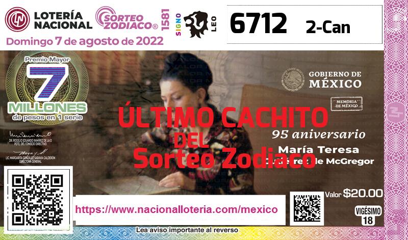 Cachito del último Sorteo Zodiaco premiado en la Lotería Nacional del Domingo 7 de Agosto de 2022 Último Sorteo Zodiaco de la Lotería del Domingo 7 de Agosto de 2022