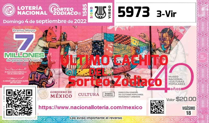 Cachito del último Sorteo Zodiaco premiado en la Lotería Nacional del Domingo 4 de Septiembre de 2022 Último Sorteo Zodiaco de la Lotería del Domingo 4 de Septiembre de 2022