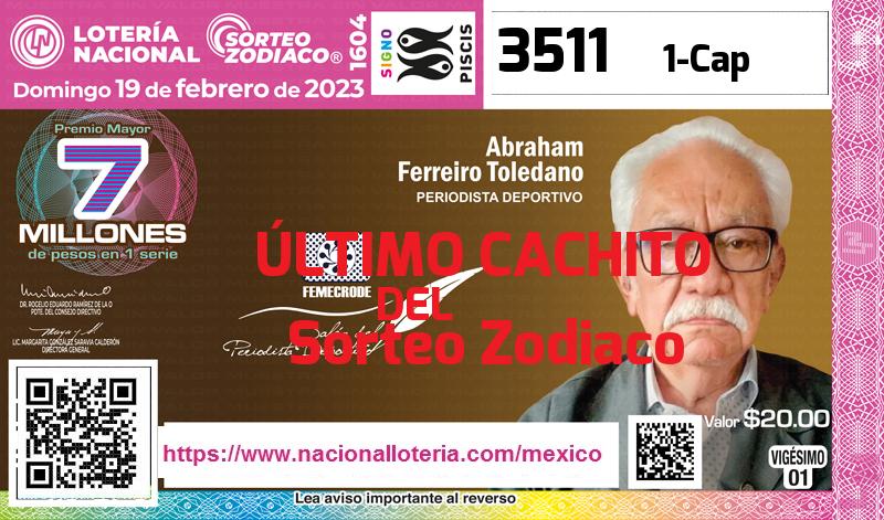 Cachito del último Sorteo Zodiaco premiado en la Lotería Nacional del Domingo 19 de Febrero de 2023 Último Sorteo Zodiaco de la Lotería del Domingo 19 de Febrero de 2023