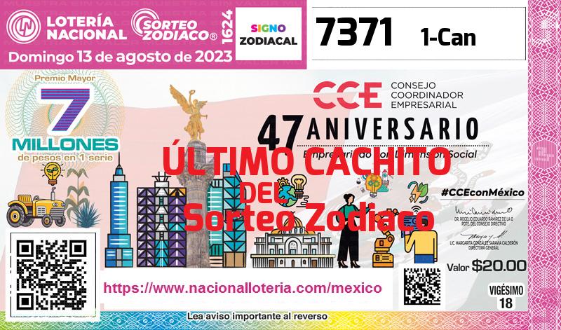 Cachito del último Sorteo Zodiaco premiado en la Lotería Nacional del Domingo 13 de Agosto de 2023 Último Sorteo Zodiaco de la Lotería del Domingo 13 de Agosto de 2023