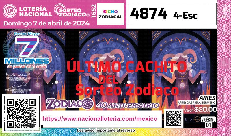 Cachito del último Sorteo Zodiaco premiado en la Lotería Nacional del Domingo 7 de Abril de 2024 Último Sorteo Zodiaco de la Lotería del Domingo 7 de Abril de 2024