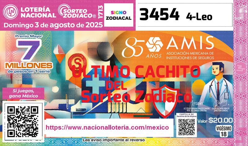 Cachito del último Sorteo Zodiaco premiado en la Lotería Nacional del Domingo 3 de Agosto de 2025 Último Sorteo Zodiaco de la Lotería del Domingo 3 de Agosto de 2025