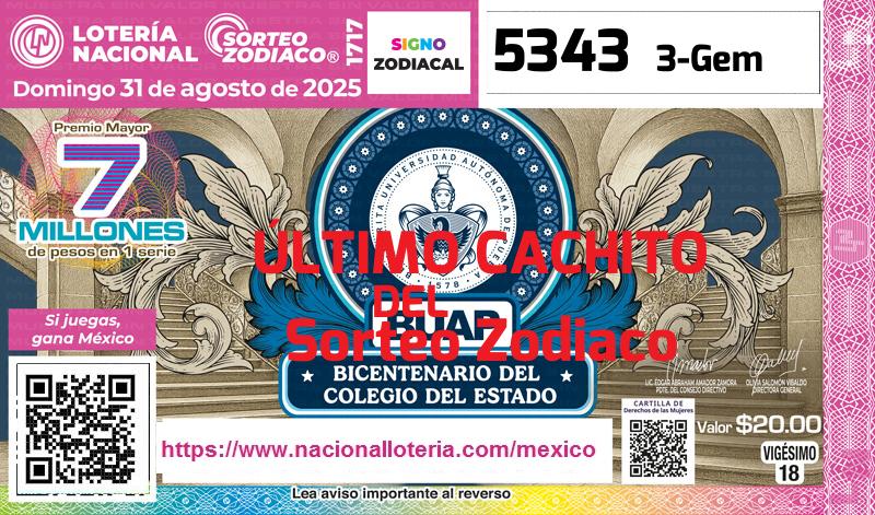 Último Sorteo Zodiaco de la Lotería del Domingo 31 de Agosto de 2025