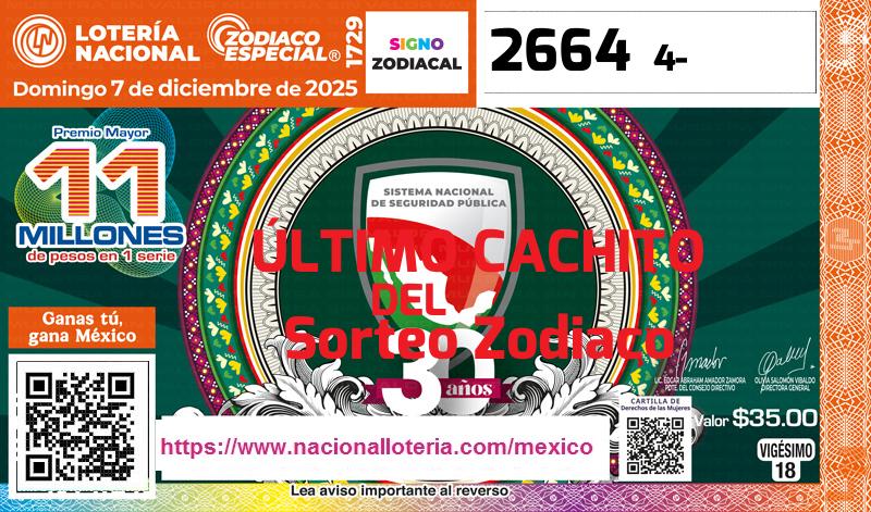 Cachito del último Sorteo Zodiaco premiado en la Lotería Nacional del Domingo 7 de Diciembre de 2025 Último Sorteo Zodiaco de la Lotería del Domingo 7 de Diciembre de 2025