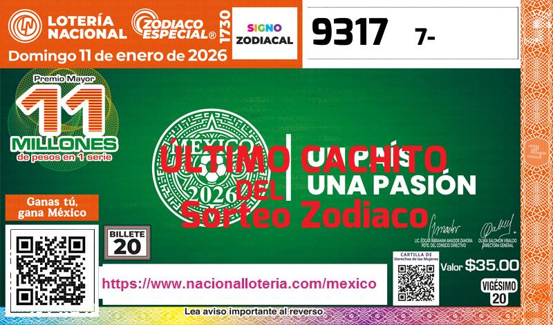 Último Sorteo Zodiaco de la Lotería del Domingo 11 de Enero de 2026