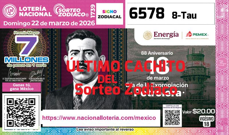 Último Sorteo Zodiaco de la Lotería del Domingo 22 de Marzo de 2026