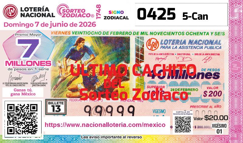 Cachito del último Sorteo Zodiaco premiado en la Lotería Nacional del Domingo 7 de Junio de 2026 Último Sorteo Zodiaco de la Lotería del Domingo 7 de Junio de 2026