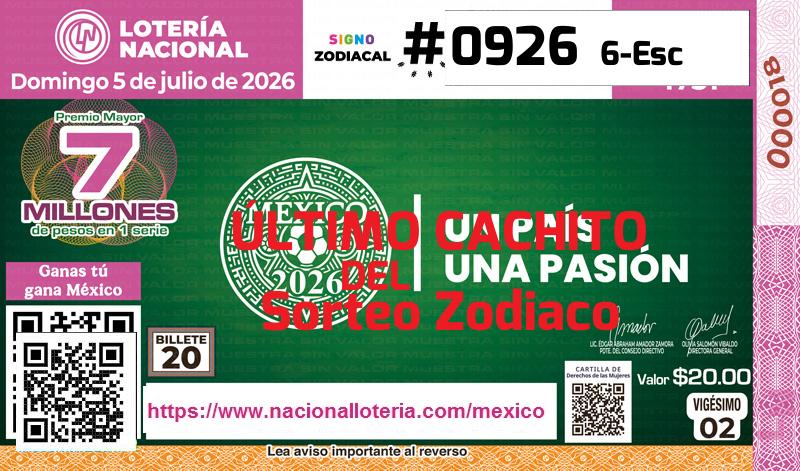 Cachito del último Sorteo Zodiaco premiado en la Lotería Nacional del Domingo 5 de Julio de 2026 Último Sorteo Zodiaco de la Lotería del Domingo 5 de Julio de 2026