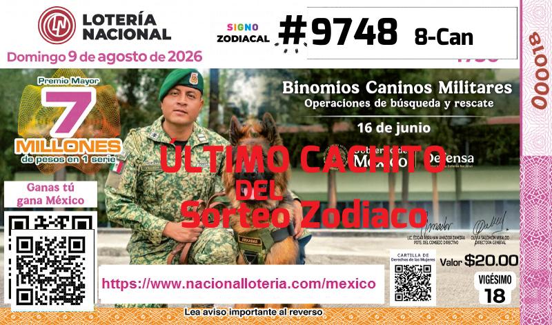 Cachito del último Sorteo Zodiaco premiado en la Lotería Nacional del Domingo 9 de Agosto de 2026 Último Sorteo Zodiaco de la Lotería del Domingo 9 de Agosto de 2026