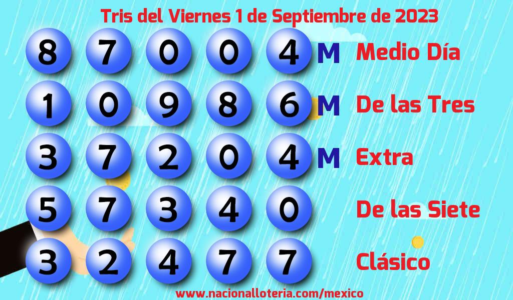 Números ganadores del Tris del Viernes 1 de Septiembre de 2023 Resultados del Tris del Viernes 1 de Septiembre de 2023