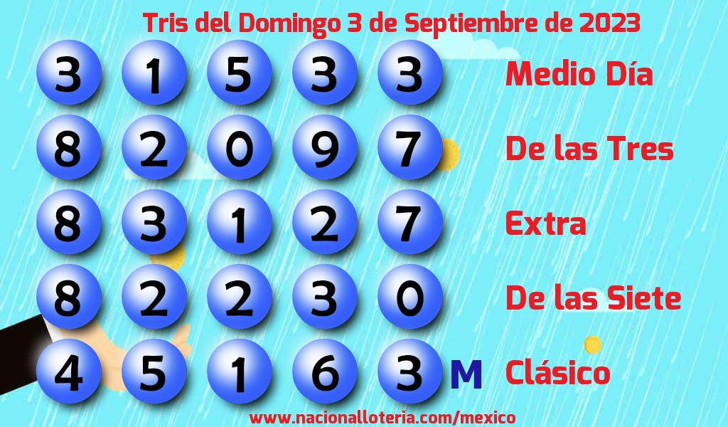 Números ganadores del Tris del Domingo 3 de Septiembre de 2023 Resultados del Tris del Domingo 3 de Septiembre de 2023